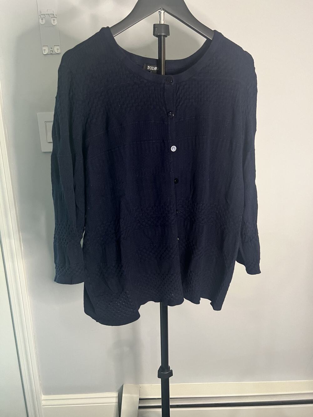 Roz & Ali Navy Blue Pointelle Knit Button Front Cardigan Sweater 3X EUC